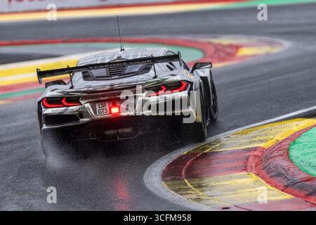 Francorchamps, Belgique, 23 août 2025, #82 TF SPORT (GBR) Corvette Z06 LMGT3.R pilotée par Hiroshi Koizumi (JPN)/Rui Andrade (Ang)/Charlie Eastwood (IRL) lors des 4 heures de Spa-Francorchamps, manche 4 du championnat d'Europe le Mans Series 2025 (ELMS), sur le circuit de Spa-Francorchamps, du 22 au 24 août 2025, à Francorchamps, Belgique - photo Kristof Vermeulen Live News of Vermeulen Almeulen Banque D'Images