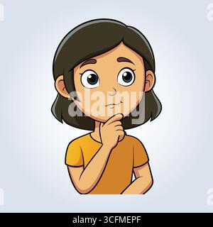 Une illustration d'une main de fille sous son menton et chemise orange Illustration de Vecteur