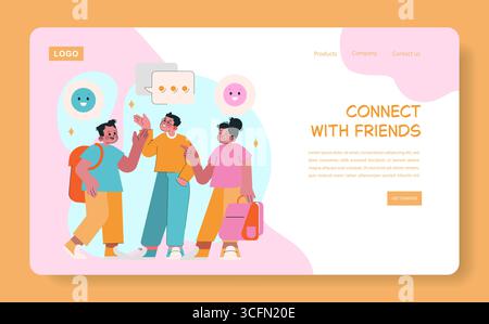 Illustration vectorielle représentant trois amis engagés dans une conversation joyeuse. L’expression de la joie et du bonheur est évidente lorsqu’ils interagissent et se connectent les uns aux autres. Illustration de Vecteur