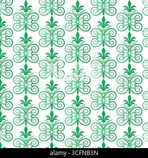 Motif damassé floral vert et sarcelle complexe répétition de papier peint design surface de tissu textile Illustration de Vecteur