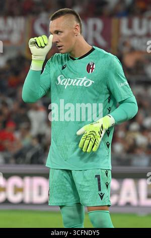 Roma, Latium. 23 août 2025. Lukasz Skorupski de Bologne lors de la série A match entre AS Roma contre Bologna FC au stade olimpico à Rome, Italie, le 23 août 2025. Crédit : massimo insabato/Alamy Live News Banque D'Images