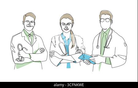 Ensemble d'illustrations minimalistes de dessin d'art en ligne continue des médecins. Contour modifiable . Vecteur . Illustration de Vecteur