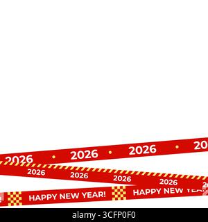 Ensemble de rubans rouge et jaune 2026 Happy New Year. Bandes décoratives croisées pour la conception de vacances, les médias sociaux, les visuels de fête, l'impression. Vecteur plat Illustration de Vecteur