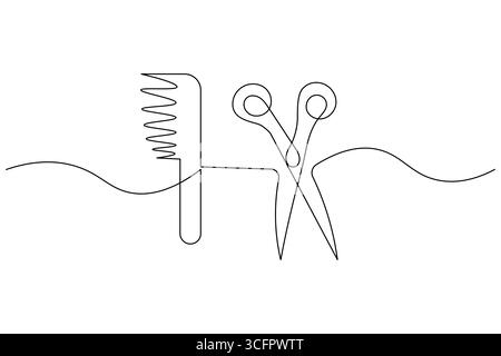 Ciseaux continu d'une ligne dessin minimaliste illustration vectorielle de contour Illustration de Vecteur