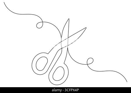Ciseaux continu d'une ligne dessin minimaliste illustration vectorielle de contour Illustration de Vecteur