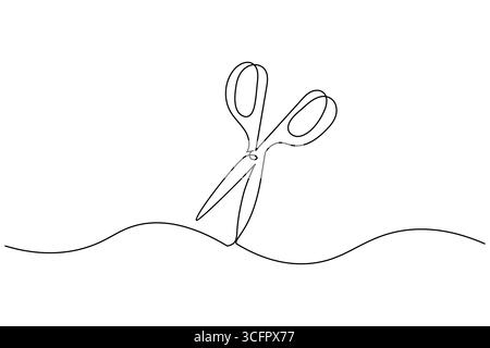 Ciseaux continu d'une ligne dessin minimaliste illustration vectorielle de contour Illustration de Vecteur
