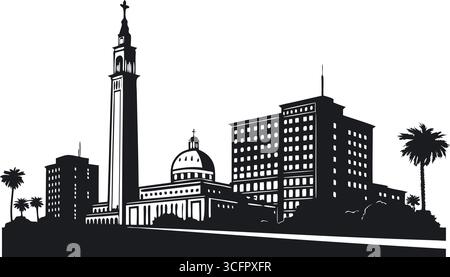 Silhouette de Sacramento california skyline avec des palmiers et cathédrale isolé sur fond blanc Illustration de Vecteur