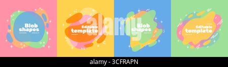 Formes abstraites. Ondes de couleur graphiques, gradient liquide ou motifs modernes fluides. 3d ligne éclaboussure brillante, cadre de flux. Blobs décoratifs, formes organiques pour la poste ou la carte. Modèle de conception. Arrière-plan vectoriel Illustration de Vecteur