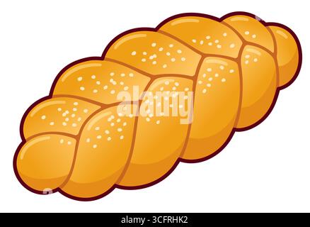 Challah, pain tressé traditionnel. Icône de ligne et mise en plan couleur en noir et blanc. Illustration de clip art vectoriel de dessin animé. Illustration de Vecteur