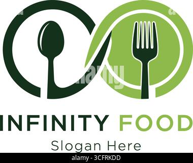 Ce logo moderne arbore un symbole d'infini intégré de manière créative avec une cuillère et une fourchette, symbolisant des possibilités culinaires infinies. Le design épuré Illustration de Vecteur