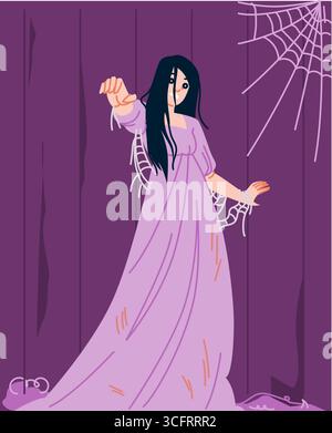 Effrayante femme fantôme tendre la main dans une maison hantée Illustration de Vecteur