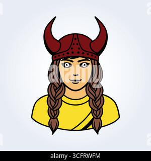 Une illustration de personnage d'une femme viking portant une chemise jaune Illustration de Vecteur