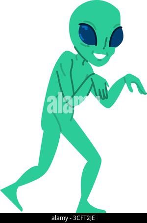 Amical vert extraterrestre marchant et personnage de dessin animé souriant Illustration de Vecteur