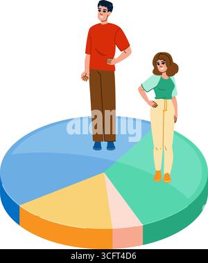 Hommes d'affaires debout sur un graphique circulaire analysant les données Illustration de Vecteur