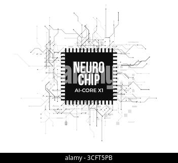 Logo futuriste de puce ai simulant l'interface cerveau-ordinateur. Neurotechnologie avancée, transfert de données, informatique cognitive pour la biotechnologie, robotique Illustration de Vecteur