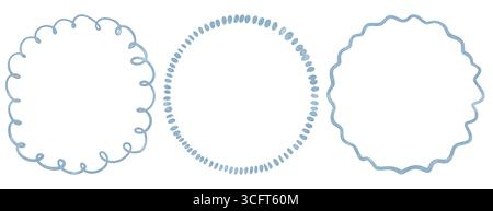 Cadres arrondis lignes dessinées à la main courbes arêtes festonnées Banque D'Images