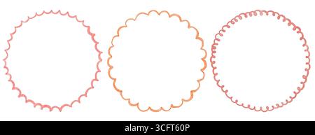 Cadres arrondis lignes dessinées à la main courbes arêtes festonnées Banque D'Images