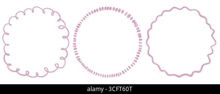 Cadres arrondis lignes dessinées à la main courbes arêtes festonnées Banque D'Images