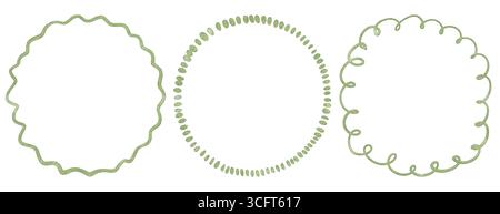 Cadres arrondis lignes dessinées à la main courbes arêtes festonnées Banque D'Images