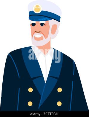 Capitaine expérimenté souriant et portant uniforme et chapeau Illustration de Vecteur