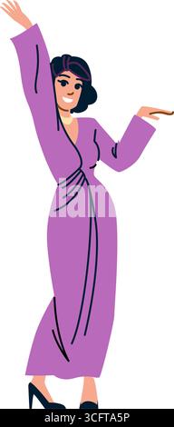 Femme élégante dansant portant robe violette et collier Illustration de Vecteur