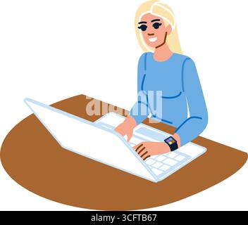 Femme aveugle travaillant sur ordinateur portable utilisant la technologie d'assistance Illustration de Vecteur