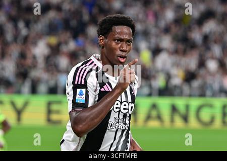 Turin, Italie. 24 août 2025. Jonathan David de la Juventus célèbre le but lors de la Juventus FC vs Parma Calcio, match de football italien Serie A à Turin, Italie, 24 août 2025 crédit : Agence photo indépendante/Alamy Live News Banque D'Images