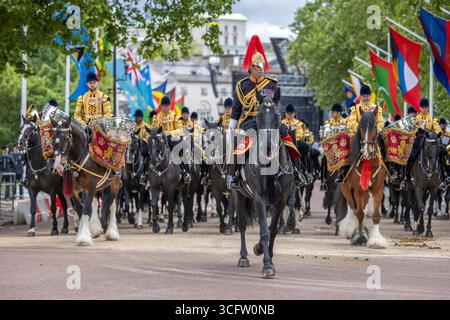 Lundi 5 mai 2025, des milliers de personnes se sont rassemblées pour marquer le 80e anniversaire de la fin de la seconde Guerre mondiale en Europe. Un défilé commémoratif a voyagé du Parlement, le long de Whitehall, et le long du Mall jusqu'au palais de Buckingham. Banque D'Images