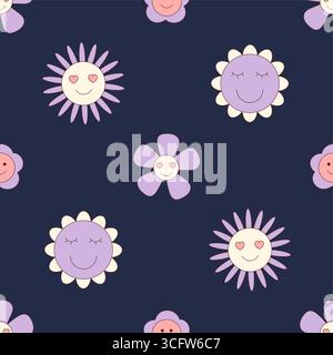 Motif de fleur sans couture Groovy Y2K Illustration de Vecteur