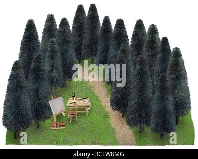 Pinceaux et un assortiment de peinture pour peindre dans les bois Banque D'Images