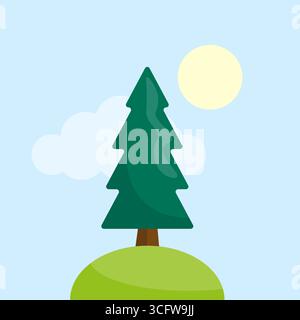 Épinette de conifères. Illustration de forêt verte. Vecteur symbole persistant. Grand paysage de pins. Illustration de Vecteur