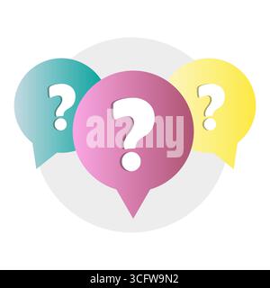 Bulles avec point d'interrogation. Symbole de demande d'assistance. Illustration de bulles de dialogue. Concept d'aide vectorielle. Illustration de Vecteur