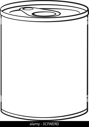 Une boîte de conserve de nourriture en conserve avec un vecteur d'oultine de dessus de tirage d'anneau Illustration de Vecteur