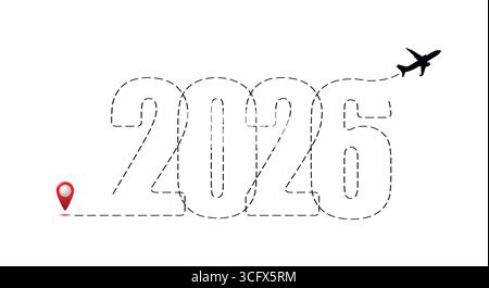 Joyeux Noël et bonne année concept, destination avec itinéraire 2026. Illustration vectorielle plate Illustration de Vecteur