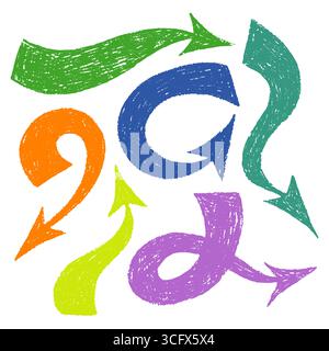 Flèches épaisses dessinées à la main avec crayon sur blanc Illustration de Vecteur