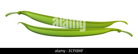 Des gousses de soja vert frais mûrs crus de bande dessinée ont isolé des légumes avec des surfaces lisses et des tiges courbes. Vecteur isolé alimentation saine, plante de jardin, légumineuse ou soja, agriculture ferme des produits naturels Illustration de Vecteur