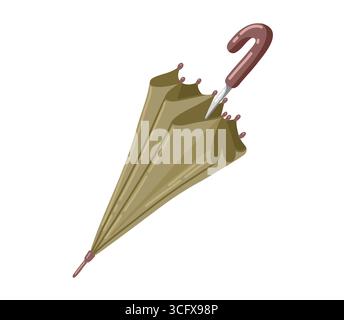 Canne de parapluie pliée gris-vert isolée sur blanc Illustration de Vecteur