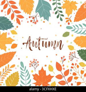 Composition d'automne avec des feuilles brillantes et copyspace vide. . Illustration de Vecteur
