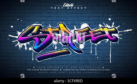 Graffiti Editable Text Effect Design avec Grunge colorée personnalisable dessinée à la main Street Art font sur fond de mur de briques. Graphique Vector Illustrator Illustration de Vecteur