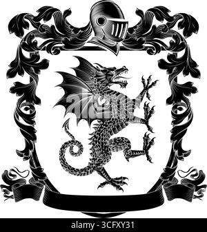 Dragon Coat of Armoiries Family Crest Heraldic Shield Illustration de Vecteur