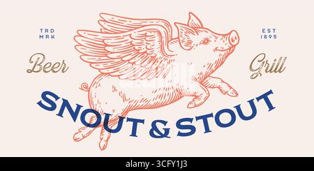 Fly piggly, cochon, porcelet avec des ailes Illustration de Vecteur