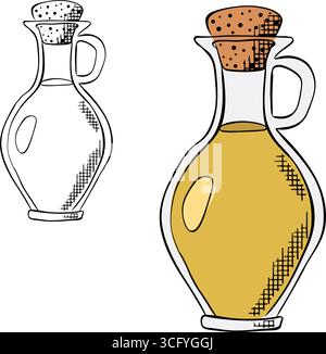Bouteille d'huile d'olive isolée colorée. Illustration vectorielle d'encre de ligne graphique. Icône de ligne de bouteille d'huile d'olive. design pour graphiques de mode, imprimés textiles, fabr Illustration de Vecteur