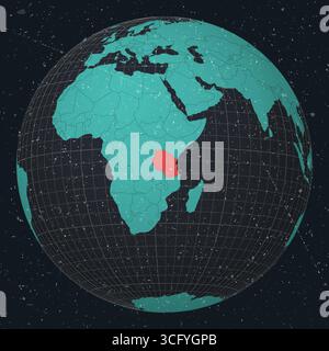 République-Unie de Tanzanie sur Globe. Look vintage avec texture grunge rayée. Vue du pays sur la carte du monde dans la palette de couleurs Turquoise charbon foncé. Illustration de Vecteur