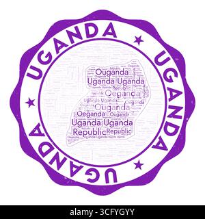 Logo Ouganda. Badge de pays incroyable avec nuage de mots en forme d'Ouganda. Emblème rond avec le nom du pays. Illustration vectorielle créative. Illustration de Vecteur