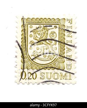 Un timbre-poste vintage de Finlande isolé sur fond blanc. Banque D'Images