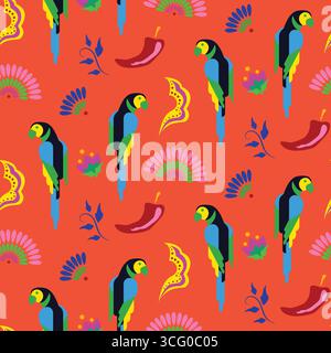 Floral folklorique avec motif oiseaux pour le mois du patrimoine hispanique, Cinco de Mayo, célébration de la fiesta mexicaine. Illustration de Vecteur