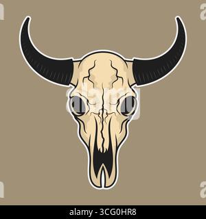 Illustration vectorielle d'un crâne de taureau avec de longues cornes noires Illustration de Vecteur