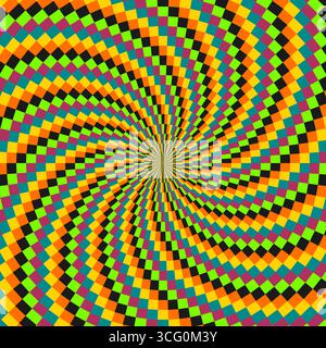 Rafale de soleil rétro ou tourbillon de rayon de soleil avec un style pixelisé coloré dans un design funk pop Banque D'Images