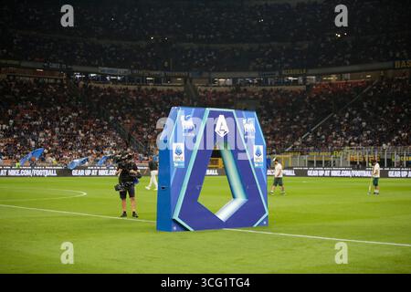 Milan, Turin. 25 août 2025. Serie A logo lors de la saison 2025/26 italienne Serie A, match de football entre le FC Inter et le Torino FC le 25 août 2025 au stade San Siro de Milan, Italie. Crédit : Nderim Kaceli/Alamy Live News Banque D'Images