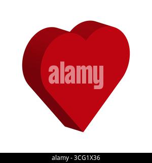Cœur rouge 3D. Forme brillante vectorielle. Symbole de passion d'amour. Emblème romantique volumétrique. Illustration de Vecteur